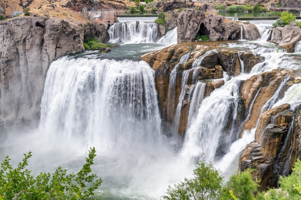 Shoshone Falls flowing into the Snake River canyon.